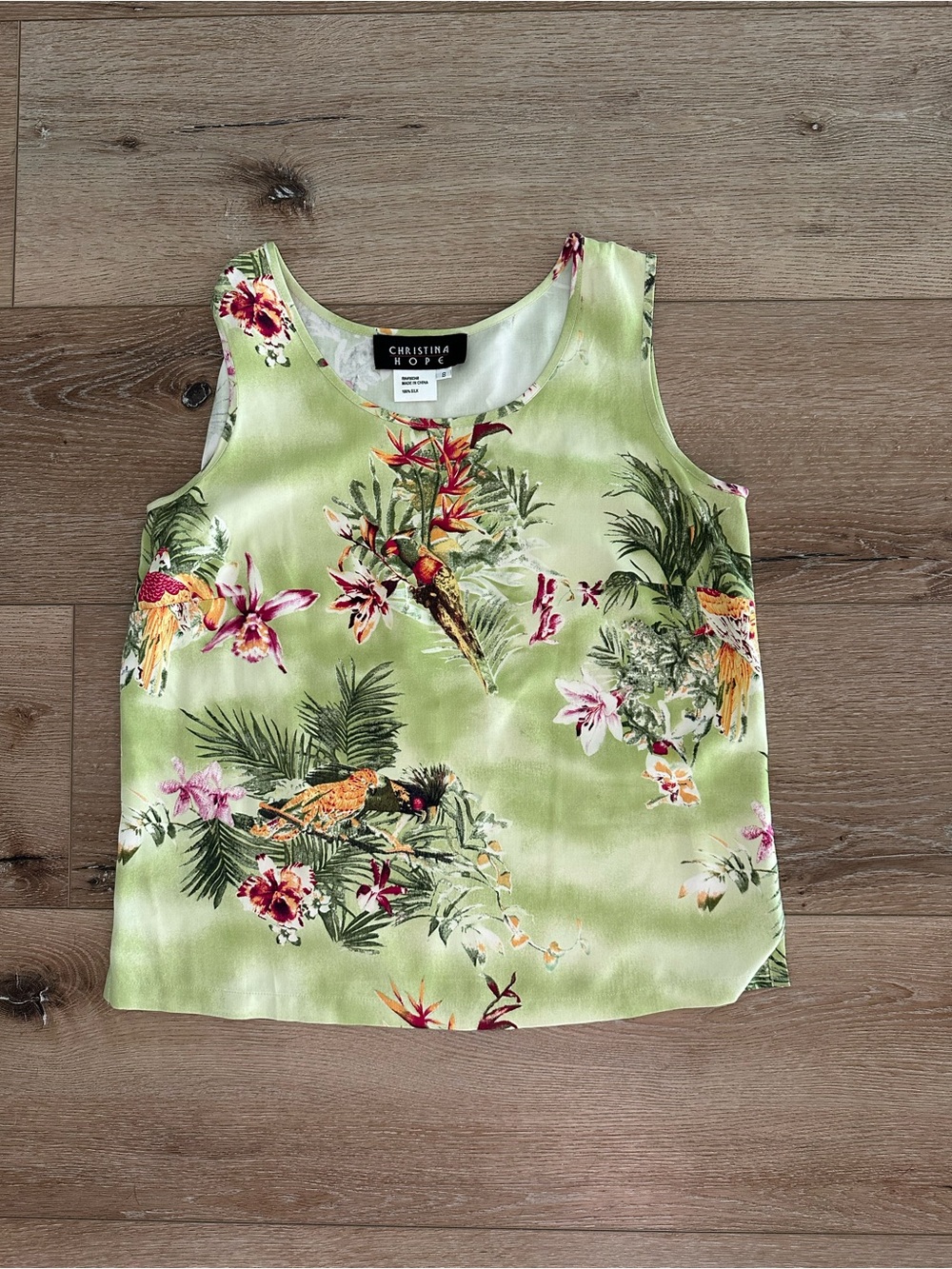 100% Silk Tropical Print Tank Top | Quiet Luxury Old Money
